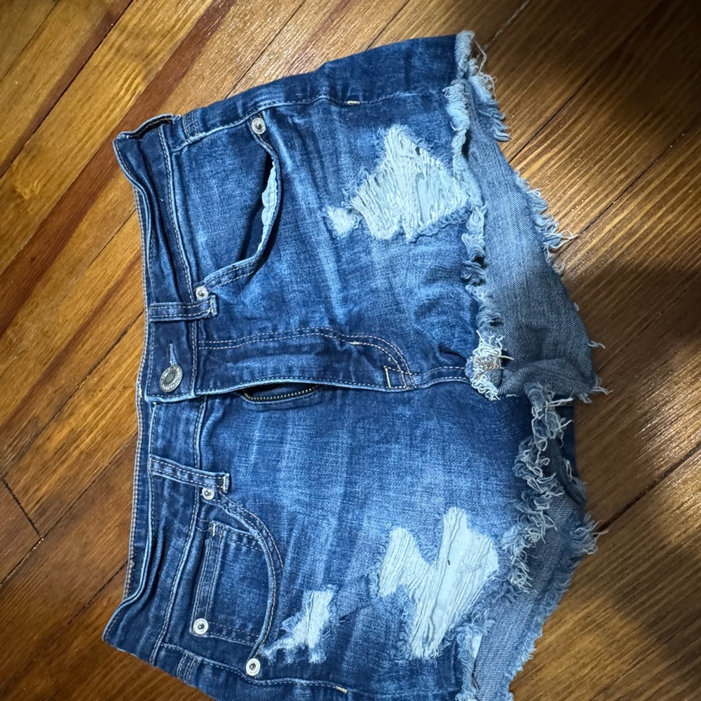 Distressed Blue Denim Shorts